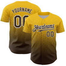Load image into Gallery viewer, Custom Yellow Brown-White Fade Fashion Speckle Authentic Baseball Jersey