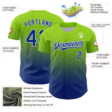 Laden Sie das Bild in den Galerie-Viewer, Custom Neon Green Royal-White Fade Fashion Speckle Authentic Baseball Jersey