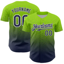 Загрузить изображение в средство просмотра галереи, Custom Neon Green Navy-White Fade Fashion Speckle Authentic Baseball Jersey