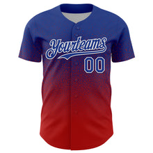 Load image into Gallery viewer, Custom Royal White-Red Fade Fashion Speckle Authentic Baseball Jersey