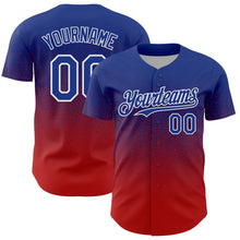 Load image into Gallery viewer, Custom Royal White-Red Fade Fashion Speckle Authentic Baseball Jersey