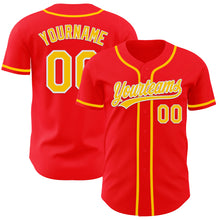 Load image into Gallery viewer, Custom Fire Red Yellow-White Authentic Baseball Jersey