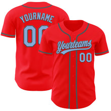 Laden Sie das Bild in den Galerie-Viewer, Custom Fire Red Light Blue-Steel Gray Authentic Baseball Jersey