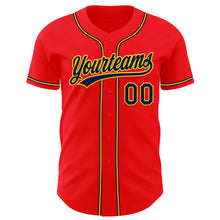 Load image into Gallery viewer, Custom Fire Red Navy-Yellow Authentic Baseball Jersey