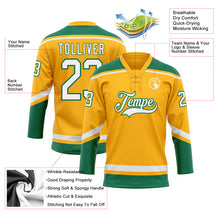 Load image into Gallery viewer, Custom Gold White-Kelly Green Hockey Lace Neck Jersey