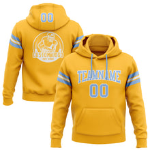 Load image into Gallery viewer, Custom Stitched Gold Light Blue-White Football Pullover Sweatshirt Hoodie
