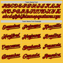 Load image into Gallery viewer, Custom Gold Red-Black Mesh Authentic Throwback Baseball Jersey
