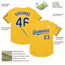 Load image into Gallery viewer, Custom Gold Royal-White Mesh Authentic Throwback Baseball Jersey