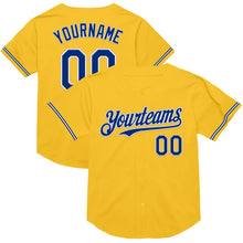 Load image into Gallery viewer, Custom Gold Royal-White Mesh Authentic Throwback Baseball Jersey