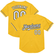 Load image into Gallery viewer, Custom Gold White-Black Mesh Authentic Throwback Baseball Jersey