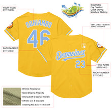 Load image into Gallery viewer, Custom Gold Light Blue-White Mesh Authentic Throwback Baseball Jersey