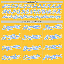 Load image into Gallery viewer, Custom Gold Light Blue-White Mesh Authentic Throwback Baseball Jersey