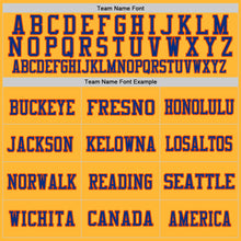 Load image into Gallery viewer, Custom Gold Royal-Orange Mesh Authentic Throwback Football Jersey