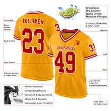 Load image into Gallery viewer, Custom Gold Red-White Mesh Authentic Throwback Football Jersey