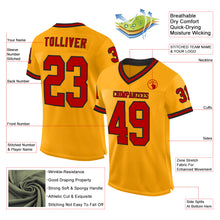 Load image into Gallery viewer, Custom Gold Red-Black Mesh Authentic Throwback Football Jersey