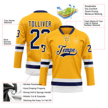 Load image into Gallery viewer, Custom Gold Navy-White Hockey Lace Neck Jersey