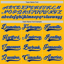 Load image into Gallery viewer, Custom Gold Navy-Light Blue Hockey Lace Neck Jersey