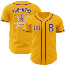 Laden Sie das Bild in den Galerie-Viewer, Custom Gold Purple-White Authentic Baseball Jersey