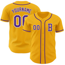 Laden Sie das Bild in den Galerie-Viewer, Custom Gold Purple-White Authentic Baseball Jersey