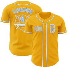 Laden Sie das Bild in den Galerie-Viewer, Custom Gold Light Blue-White Authentic Baseball Jersey
