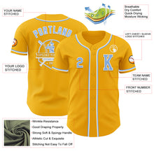 Laden Sie das Bild in den Galerie-Viewer, Custom Gold Light Blue-White Authentic Baseball Jersey