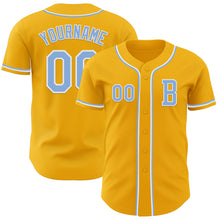 Laden Sie das Bild in den Galerie-Viewer, Custom Gold Light Blue-White Authentic Baseball Jersey