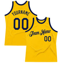 Laden Sie das Bild in den Galerie-Viewer, Custom Gold Navy Authentic Throwback Basketball Jersey