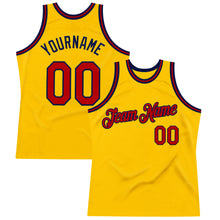 Загрузить изображение в средство просмотра галереи, Custom Gold Red-Navy Authentic Throwback Basketball Jersey