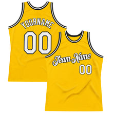 Загрузить изображение в средство просмотра галереи, Custom Gold White-Black Authentic Throwback Basketball Jersey