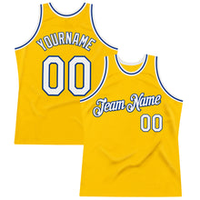 Загрузить изображение в средство просмотра галереи, Custom Gold White-Royal Authentic Throwback Basketball Jersey