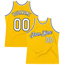 Загрузить изображение в средство просмотра галереи, Custom Gold White-Navy Authentic Throwback Basketball Jersey