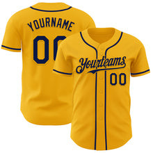 Load image into Gallery viewer, Custom Gold Navy Authentic Baseball Jersey