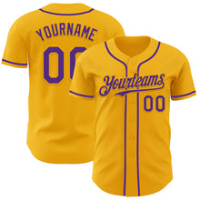 Load image into Gallery viewer, Custom Gold Purple Authentic Baseball Jersey