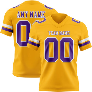 Custom Gold Purple-White Authentic Football Jersey
