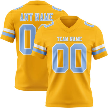 Custom Gold Light Blue-White Authentic Football Jersey