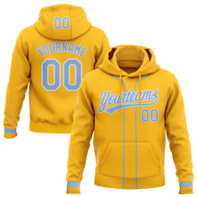 Load image into Gallery viewer, Custom Stitched Gold Light Blue-White Baseball Pullover Sweatshirt Hoodie