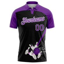 Load image into Gallery viewer, Custom Black Purple-White 3D Pattern Design Bowling Performance Polo Shirt