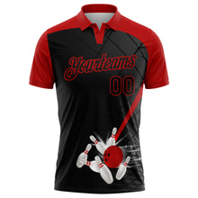 Laden Sie das Bild in den Galerie-Viewer, Custom Black Red 3D Pattern Design Bowling Performance Polo Shirt