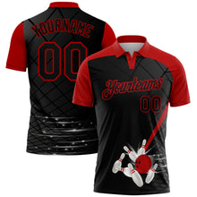 Laden Sie das Bild in den Galerie-Viewer, Custom Black Red 3D Pattern Design Bowling Performance Polo Shirt