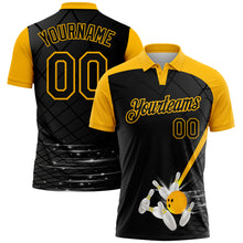 Load image into Gallery viewer, Custom Black Gold 3D Pattern Design Bowling Performance Polo Shirt