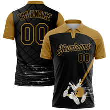 Загрузить изображение в средство просмотра галереи, Custom Black Old Gold 3D Pattern Design Bowling Performance Polo Shirt