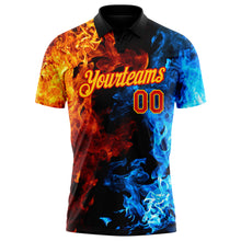 Load image into Gallery viewer, Custom Red Yellow 3D Pattern Design Flame Performance Golf Polo Shirt