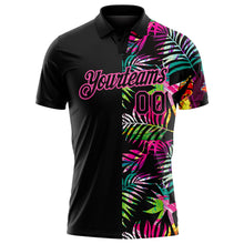 Загрузить изображение в средство просмотра галереи, Custom Black Pink 3D Pattern Design Tropical Hawaii Palm Leaves Performance Golf Polo Shirt