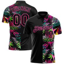 Загрузить изображение в средство просмотра галереи, Custom Black Pink 3D Pattern Design Tropical Hawaii Palm Leaves Performance Golf Polo Shirt