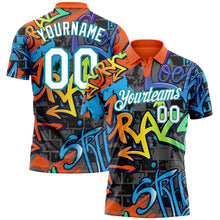 Load image into Gallery viewer, Custom Graffiti Pattern White-Teal 3D Grunge Design Performance Golf Polo Shirt