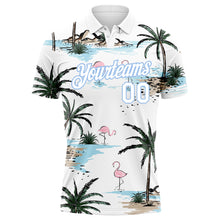 Laden Sie das Bild in den Galerie-Viewer, Custom White Light Blue 3D Pattern Design Hawaii Palm Trees Performance Golf Polo Shirt