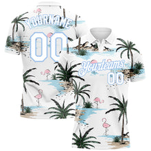 Laden Sie das Bild in den Galerie-Viewer, Custom White Light Blue 3D Pattern Design Hawaii Palm Trees Performance Golf Polo Shirt