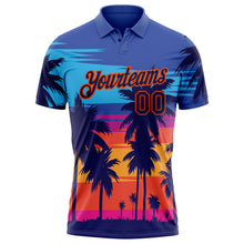 Charger l'image dans la galerie, Custom Powder Blue Navy-Orange 3D Pattern Design Hawaii Palm Trees Performance Golf Polo Shirt
