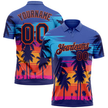 Charger l'image dans la galerie, Custom Powder Blue Navy-Orange 3D Pattern Design Hawaii Palm Trees Performance Golf Polo Shirt