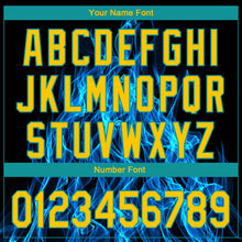 Load image into Gallery viewer, Custom Black Yellow-Teal 3D Pattern Design Flame Performance Golf Polo Shirt